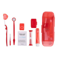 Orthodontic set for care of braces in a case, red